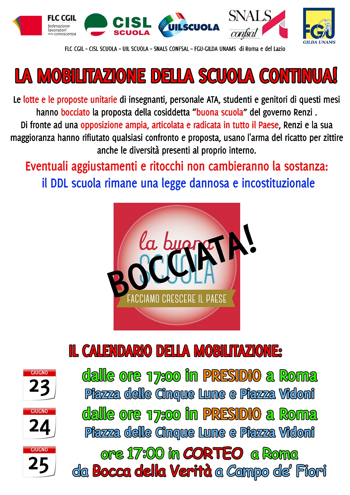 Mobilitazione scuola Roma 23-25 giugno 2015