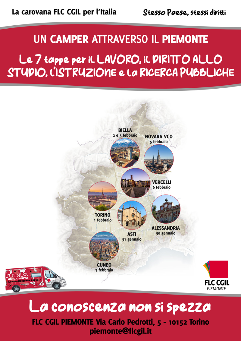 Carovana diritti FLC CGIL mappa percorso Piemonte