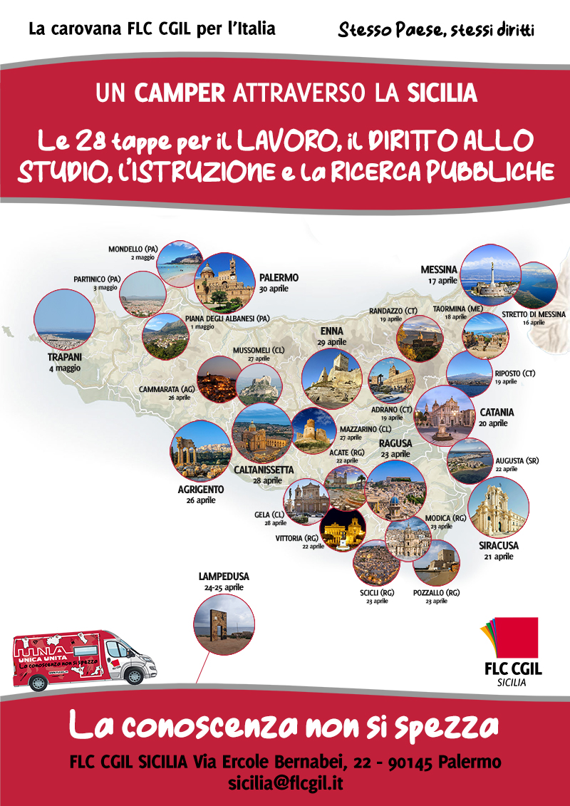 Carovana diritti FLC CGIL mappa percorso Sicilia
