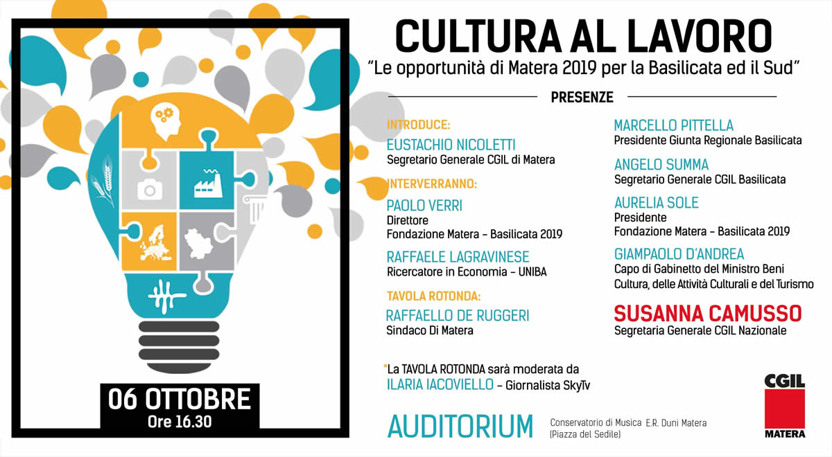 “Cultura al lavoro”, Susanna Camusso a Matera il 6 ottobre