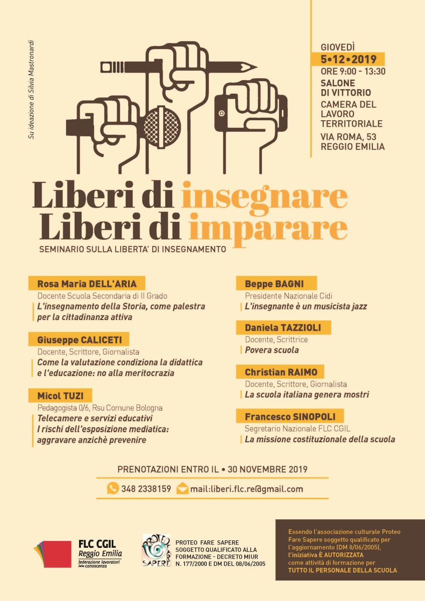 Liberi di insegnare, liberi di imparare, seminario 5 dicembre Reggio Emilia
